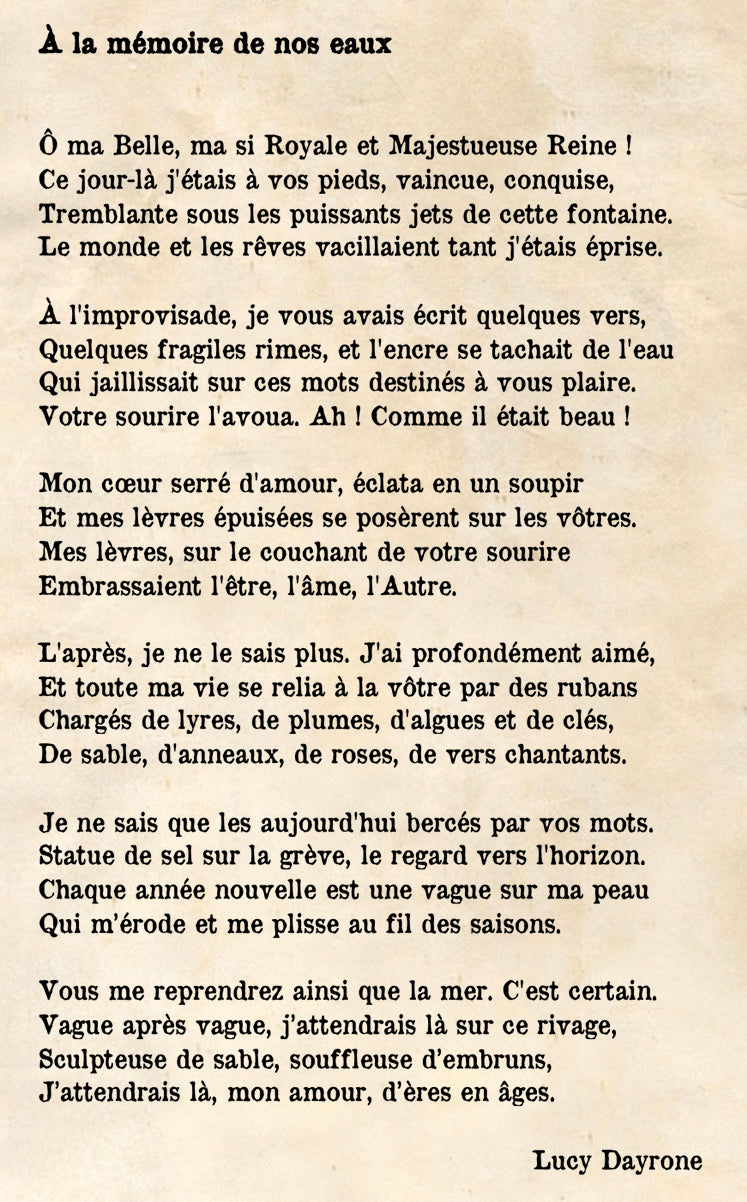 Poème "A la mémoire de nos eaux" extrait du recueil de poèmes "Confatalis" de Lucy Dayrone