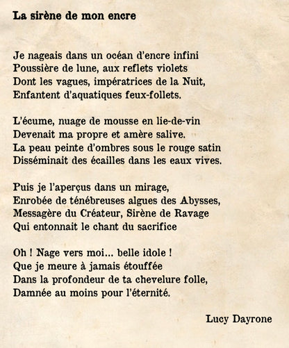 Poème "La sirène de mon encre" extrait du recueil de poèmes "Confatalis" de Lucy Dayrone
