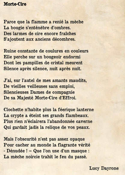 Poème "Morte-Cire" extrait du recueil "Billets d'âme - Tome 1 - Mélancolique Légion" de Lucy Dayrone