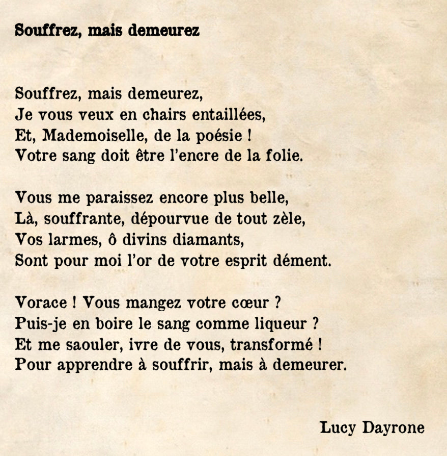 Poème "Souffrez, mais demeurez" extrait du recueil "Billets d'âme - Tome 1 - Mélancolique Légion" de Lucy Dayrone