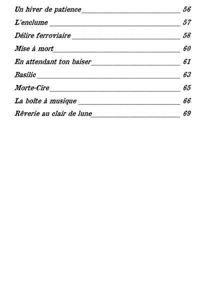 Table des matières du recueil de poèmes "Billets d'âme - Tome 1 - Mélancolique Légion" de Lucy Dayrone