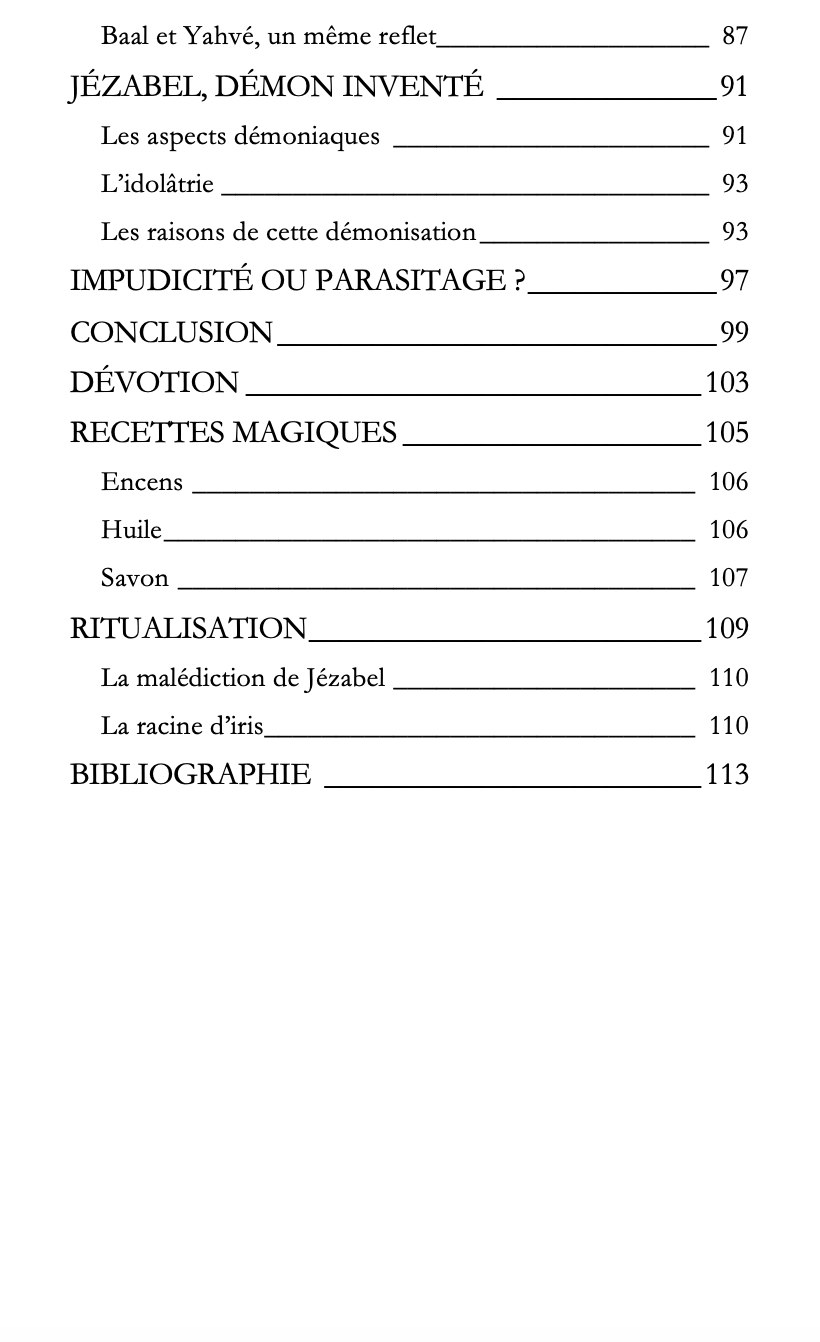 Table des matières du livre "Jézabel" de Ange de GaÏa