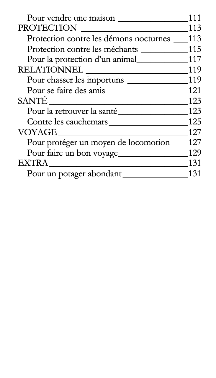 Table des matières du livre "Mojo bags et autres sachets magiques" de Ange de Gaïa