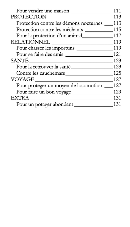 Table des matières du livre "Mojo bags et autres sachets magiques" de Ange de Gaïa